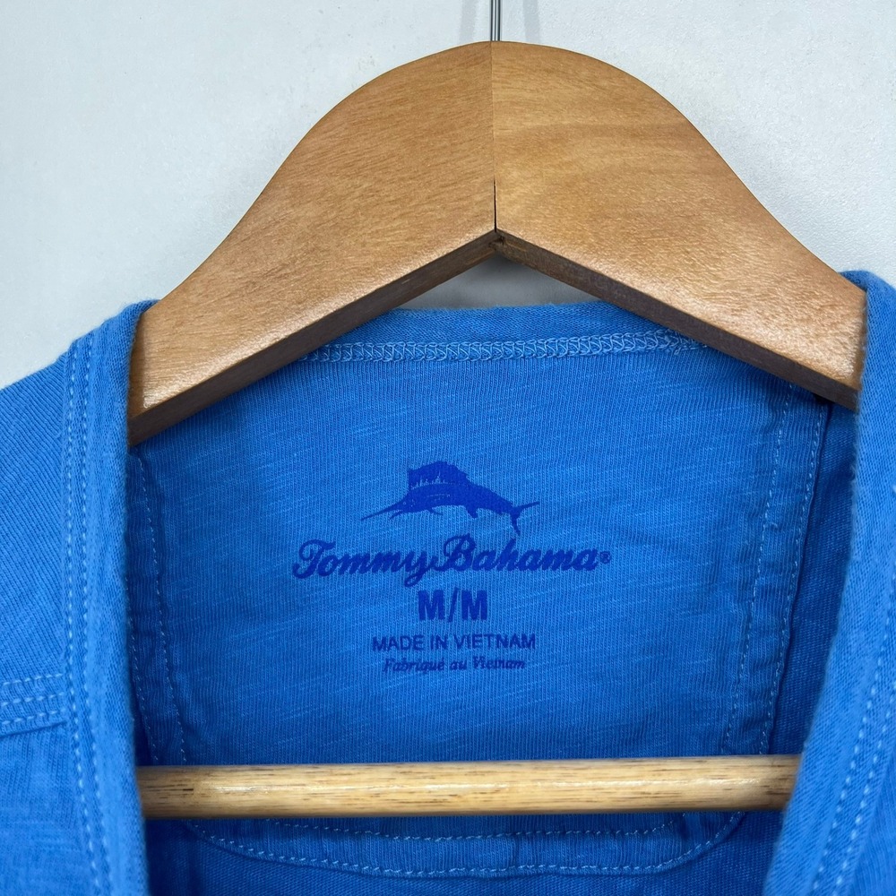 Tommy Bahama Mens Blue Slub Cotton Pocket T-Shirt Size M Marlin Logo Tee - Picture 4 of 14
